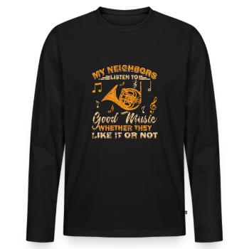 Instrument de musique en laiton - T-shirt manches longues Premium bio Homme - noir - Devant - Nico (187cm)