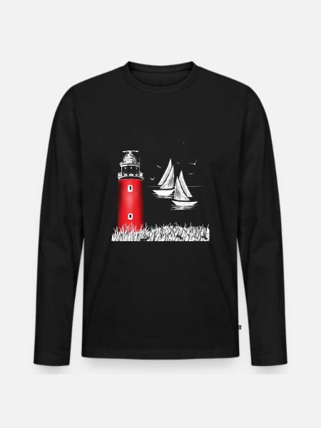 Roter Leuchtturm Texel Insel Holland Wattenmeer - Männer Premium Bio Langarmshirt - Schwarz