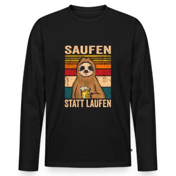 Papa fête des pères 2021 Paresseux Boire au lieu de courir - T-shirt manches longues Premium bio Homme - noir - Devant - Nico (187cm)