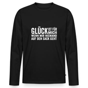 Glück ist für mich wenn mir niemand auf den Sack - Männer Premium Bio Langarmshirt - Schwarz - Vorne - Nico (187cm)