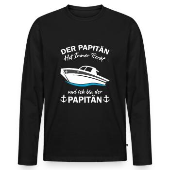 Der Papitän hat immer Recht Kapitän Sportboot - Männer Premium Bio Langarmshirt - Schwarz - Vorne - Nico (187cm)