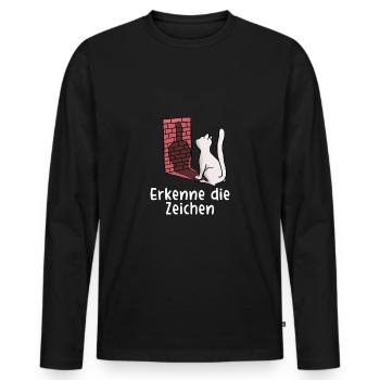 Erkenne die Zeichen Katze Mittelfinger - Männer Premium Bio Langarmshirt - Schwarz - Vorne - Nico (187cm)