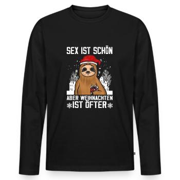 Faultier Spruch Weihnachten Männer ugly christmas - Männer Premium Bio Langarmshirt - Schwarz - Vorne - Nico (187cm)