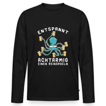 Entspannt achtarmig einen reinorgeln Bauarbeiter - Männer Premium Bio Langarmshirt - Schwarz - Vorne - Nico (187cm)