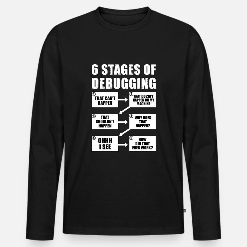 6 Stufen des Debug-Programmierer-Geschenks - Männer Premium Bio Langarmshirt - Schwarz