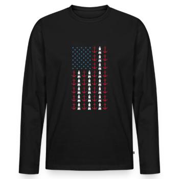Navigation de plaisance Drapeau américain 4 juillet Merica USA - T-shirt manches longues Premium bio Homme - noir - Devant - Nico (187cm)