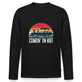 Comin' in Hot Funny Pontoon Boat Boating Sunset - Men's Premium Organic Long Sleeve Shirt - black - Front - Nico (187cm)