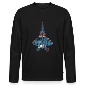 Pilote d’avion de chasse alphabet phonétique complet - T-shirt manches longues Premium bio Homme - noir - Devant - Nico (187cm)