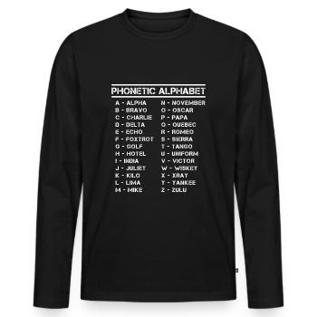 Vollständiges phonetisches Alphabet Alle Buchstaben Übersicht - Männer Premium Bio Langarmshirt - Schwarz - Vorne - Nico (187cm)