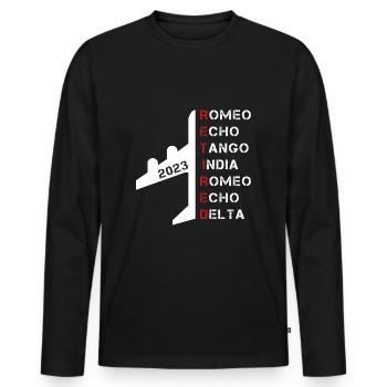 Retraité pilote 2023 Retraite de l’alphabet phonétique - T-shirt manches longues Premium bio Homme - noir - Devant - Nico (187cm)
