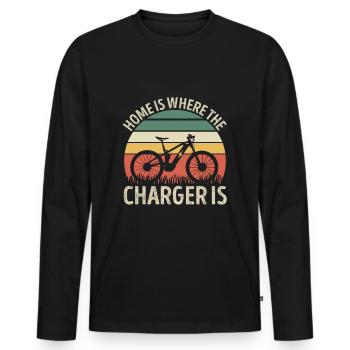 Home is where the Charger is Funny Ebike Sunset - Men's Premium Organic Long Sleeve Shirt - black - Front - Nico (187cm)