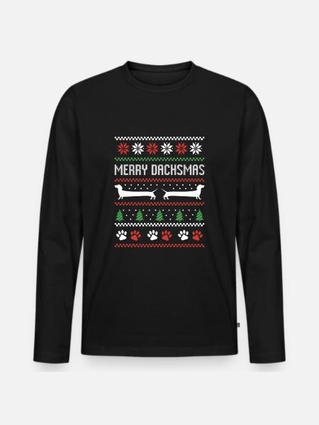 Dackel Wurst Hund Hässlicher Weihnachtspullover - Männer Premium Bio Langarmshirt - Schwarz