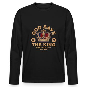King Charles III Coronation 2023 - Men's Premium Organic Long Sleeve Shirt - black - Front - Nico (187cm)