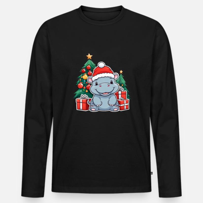 Ippopotamo bambino sveglio con cappello da Babbo Natale - Maglia a manica lunga ecologica premium da uomo - nero