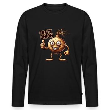 Crazy Veggies: Onion With Goatee and Thumbs Up - Men's Premium Organic Long Sleeve Shirt - black - Front - Nico (187cm)