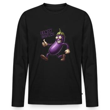 Crazy Veggies: Eggplant Hairy Power Walker - Männer Premium Bio Langarmshirt - Schwarz - Vorne - Nico (187cm)