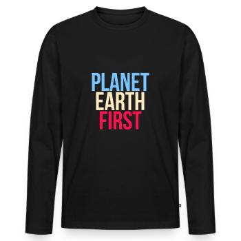 Planet Earth First - Fridays For Future - Männer Premium Bio Langarmshirt - Schwarz - Vorne - Nico (187cm)