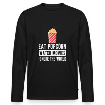 MOVIE WATCHING / BINGE WATCHING: Ignore the World - Men's Premium Organic Long Sleeve Shirt - black - Front - Nico (187cm)