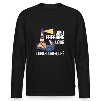 Lighthouse Seaside Nautical I just love lighthouse - Men's Premium Organic Long Sleeve Shirt - black - Front - Nico (187cm)