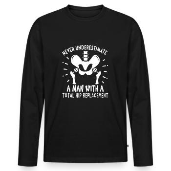 Hip Replacement Hip Surgery Post-OP Gift idea - Men's Premium Organic Long Sleeve Shirt - black - Front - Nico (187cm)