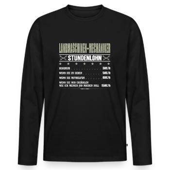Landmaschinenmechaniker Stundenlohn Landmaschinen - Männer Premium Bio Langarmshirt - Schwarz - Vorne - Nico (187cm)