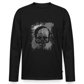 Crâne sur des taches de couleur | Taches de crâne - T-shirt manches longues Premium bio Homme - noir - Devant - Nico (187cm)