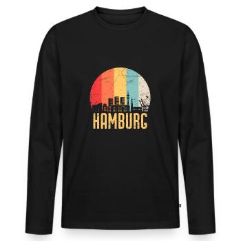Hamburg Skyline Silhouette 80 Retro Vintage - T-shirt manches longues Premium bio Homme - noir - Devant - Nico (187cm)
