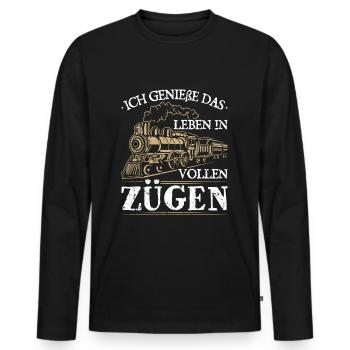 Ich Genieße Das Leben In Vollen Zügen Eisenbahn - Männer Premium Bio Langarmshirt - Schwarz - Vorne - Nico (187cm)