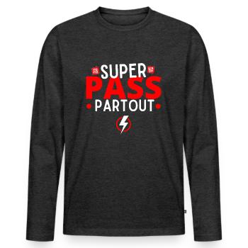 super passe partout pass sanitaire cadeau humour - T-shirt manches longues Premium bio Homme - anthracite chiné - Devant - Nico (187cm)