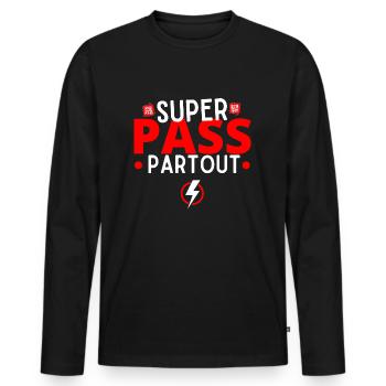super passe partout pass sanitaire cadeau humour - T-shirt manches longues Premium bio Homme - noir - Devant - Nico (187cm)