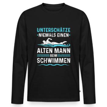 Wasserratte Bademeister Lustig Schwimm - Männer Premium Bio Langarmshirt - Schwarz - Vorne - Nico (187cm)