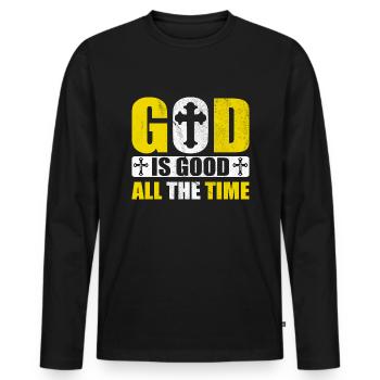Dieu est Bon Église Foi Christianisme Saint - T-shirt manches longues Premium bio Homme - noir - Devant - Nico (187cm)