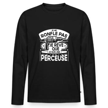 Perceuse Humour Bricolage pour Papa Bricoleur - T-shirt manches longues Premium bio Homme - noir - Devant - Nico (187cm)