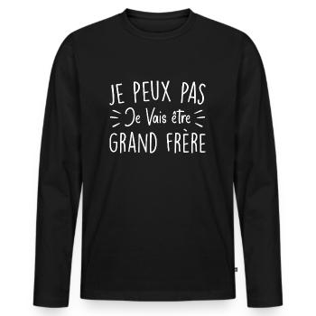 Ich kann nicht, ich werde ein großer Bruder sein - Männer Premium Bio Langarmshirt - Schwarz - Vorne - Nico (187cm)