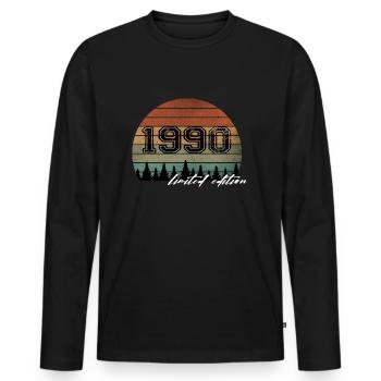 1990 Limited Edition Birthday Gift - Men's Premium Organic Long Sleeve Shirt - black - Front - Nico (187cm)