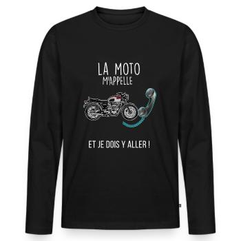 motard téléphone humour moto citation - T-shirt manches longues Premium bio Homme - noir - Devant - Nico (187cm)