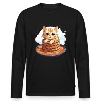 Cute Pancake Cat - Funny Pancat Design - Men's Premium Organic Long Sleeve Shirt - black - Front - Nico (187cm)