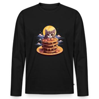 Süße Pancake Katze - Lustiges Pancat Cartoon Desig - Männer Premium Bio Langarmshirt - Schwarz - Vorne - Nico (187cm)