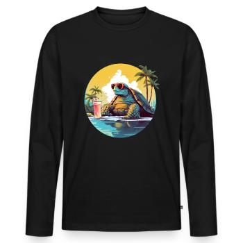 Tortue détendue sur la plage : Urlau tropicale - T-shirt manches longues Premium bio Homme - noir - Devant - Nico (187cm)