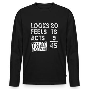 45 Geburtstag Spruch 45 Jahre Geschenk - Männer Premium Bio Langarmshirt - Schwarz - Vorne - Nico (187cm)