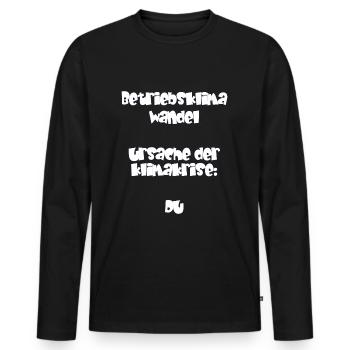 Betriebsklimawandel - Sprüche - Geschenk - Männer Premium Bio Langarmshirt - Schwarz - Vorne - Nico (187cm)
