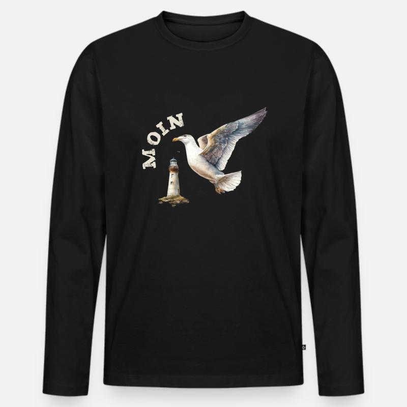 Moin Möwe maritim mit Leuchtturm - Männer Premium Bio Langarmshirt - Schwarz