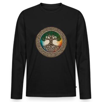 Nœud celtique - Arbre de vie au design celtique - T-shirt manches longues Premium bio Homme - noir - Devant - Nico (187cm)
