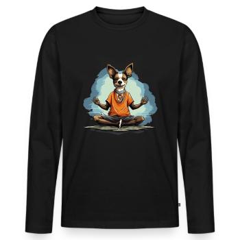 Chilled Namaste Yoga Dog Meditating - Men's Premium Organic Long Sleeve Shirt - black - Front - Nico (187cm)