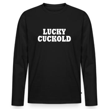 Lucky cuckold - Männer Premium Bio Langarmshirt - Schwarz - Vorne - Nico (187cm)