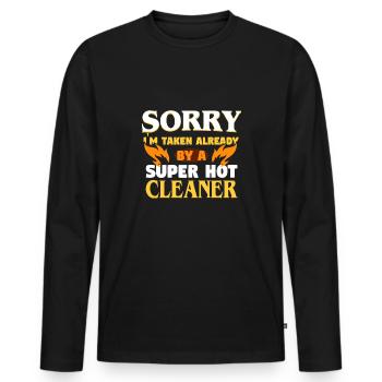 Bereits vergeben an einen Reiniger - Männer Premium Bio Langarmshirt - Schwarz - Vorne - Nico (187cm)