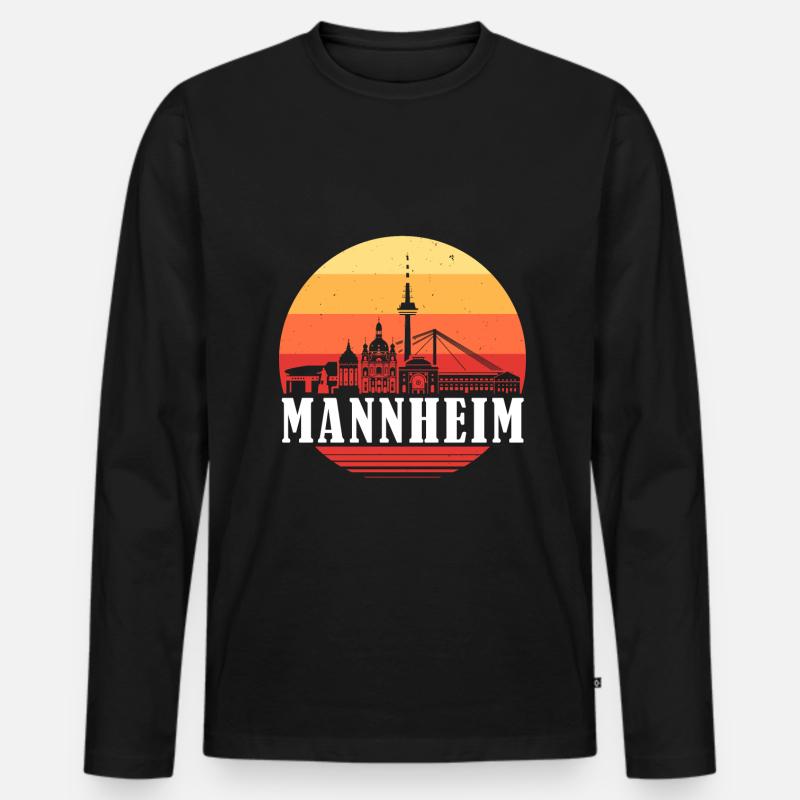 Mannheim Retro Skyline - Männer Premium Bio Langarmshirt - Schwarz