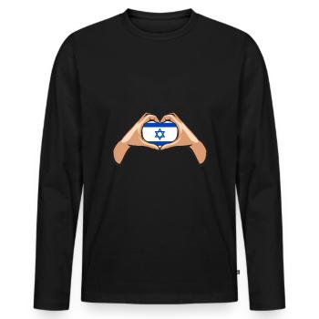 Israel Handherz Flagge Herz - Männer Premium Bio Langarmshirt - Schwarz - Vorne - Nico (187cm)
