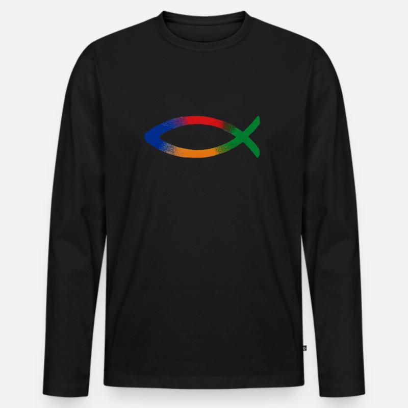 fisch - Männer Premium Bio Langarmshirt - Schwarz