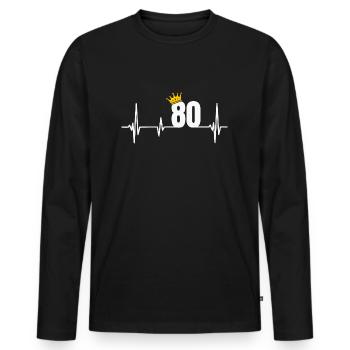 80. Geburtstag 80 Jahre Jubiläum Herzschlag Krone - Männer Premium Bio Langarmshirt - Schwarz - Vorne - Nico (187cm)